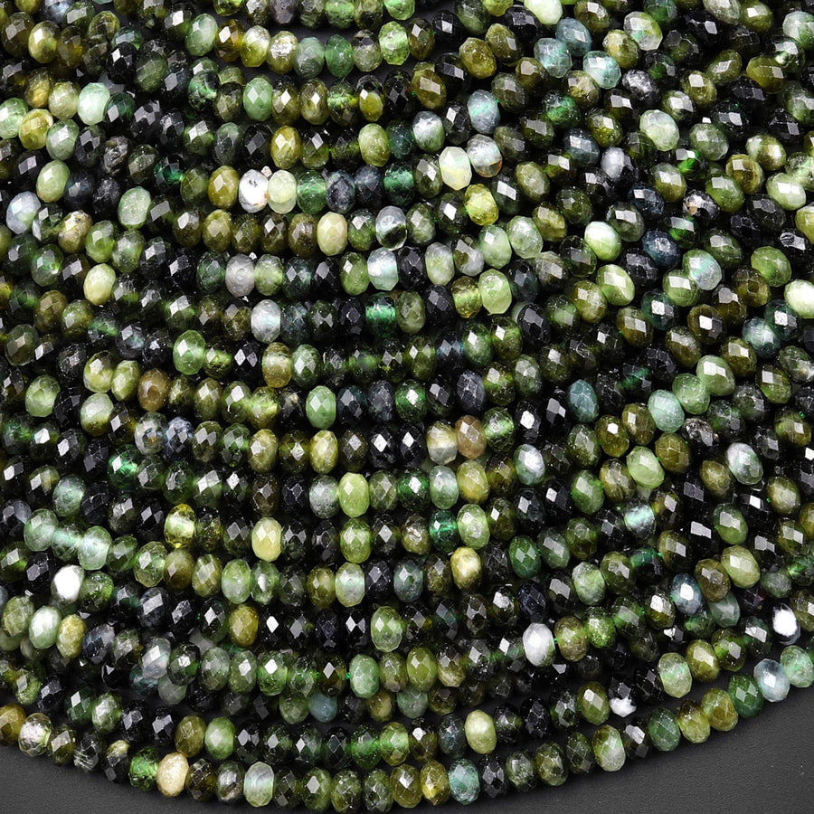 Faceted Natural Green Tourmaline 3mm 4mm Rondelle Beads Diamond Cut Gemstone 15.5" Strand