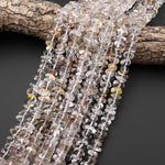 Rare Natural Golden Phantom Rock Quartz Beads Freeform Center Drilled Healing Crystal Nuggets 15.5" Strand