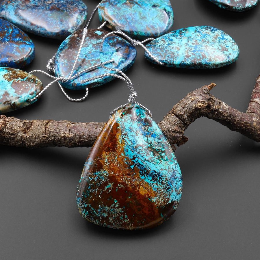 Rare Genuine Natural Shattuckite Freeform Teardrop Pendant Side Drilled Azurite Chrysocolla Gemstone from the Old Arizona Copper Mine A3