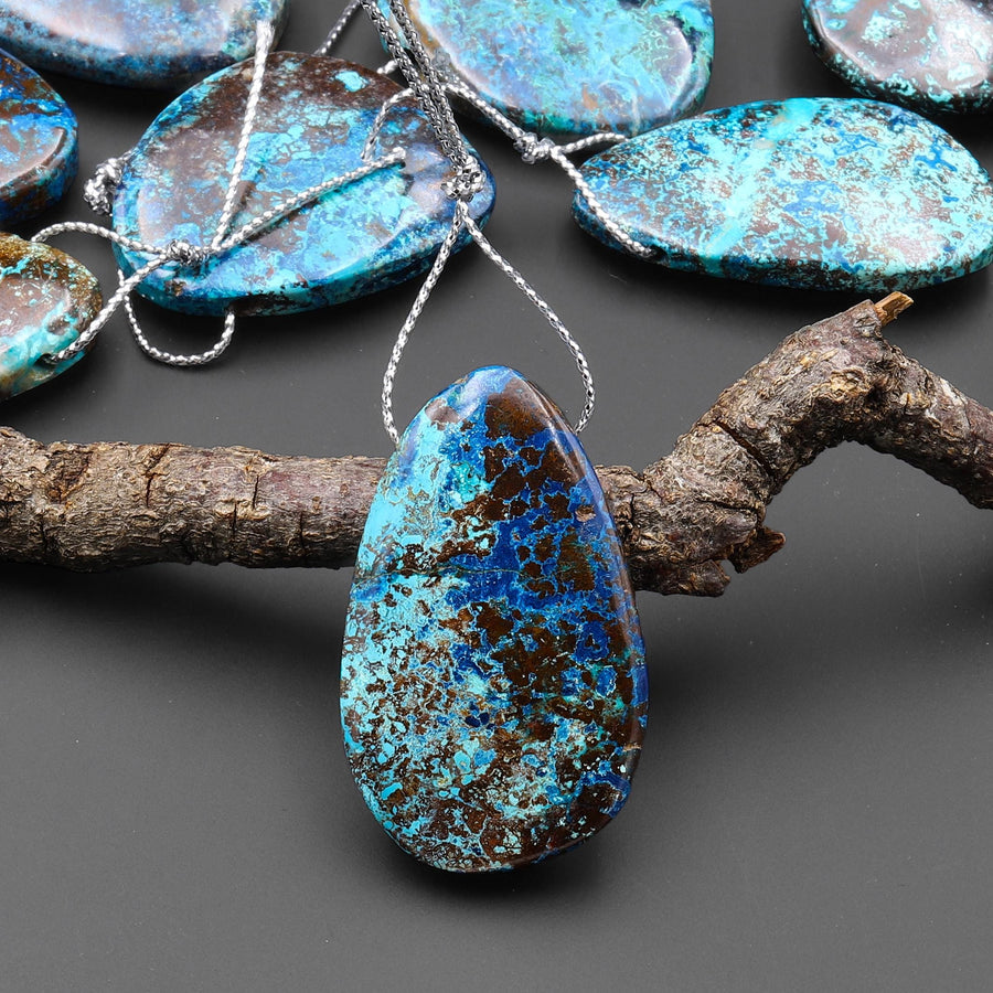 Rare Genuine Natural Shattuckite Freeform Teardrop Pendant Side Drilled Azurite Chrysocolla Gemstone from the Old Arizona Copper Mine A4