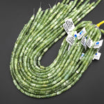 AAA Natural Celadon Green Jade Beads Smooth Rippled Tube 6x10mm 15.5" Strand
