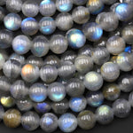 Large Hole Beads 3mm Drill Natural Labradorite 11mm 12mm Round Beads 8" Strand