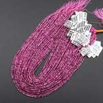 AAA Real Genuine Natural Fuchsia Pink Ruby Gemstone Faceted 2mm 3mm Thin Rondelle Beads 15.5" Strand