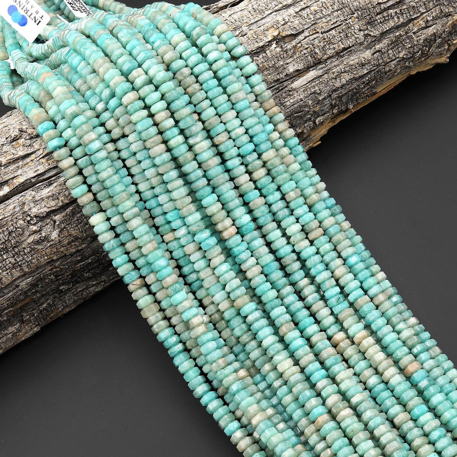 AAA Faceted Natural Peruvian Amazonite Beads 6x3mm hexagon Heishi Rondelle 15.5" Strand