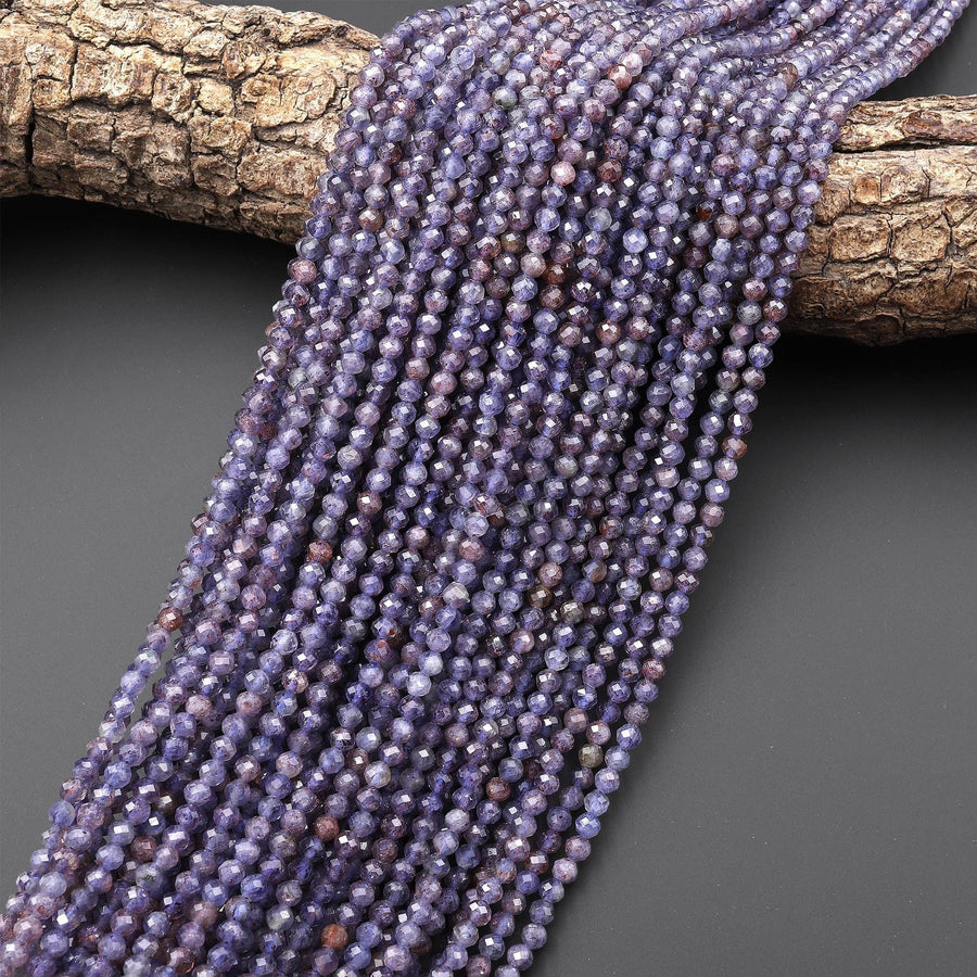 Rare Faceted Natural Sunstone Iolite 3mm 4mm Round Gemstone Beads 15.5" Strand