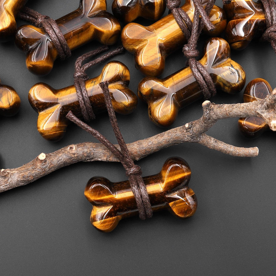 Carved Natural Tiger's Eye Dog Bone Home decoration Crystal Carvings Healing Palm Pocket Stone Gifts