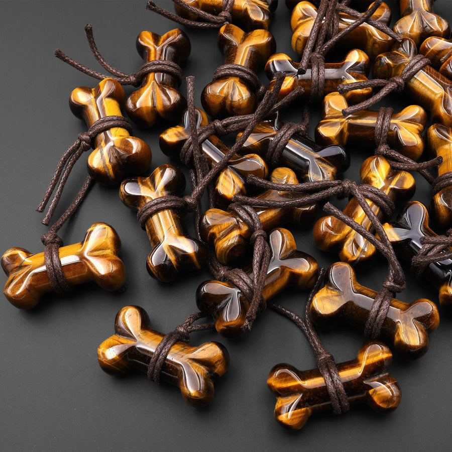 Carved Natural Tiger's Eye Dog Bone Home decoration Crystal Carvings Healing Palm Pocket Stone Gifts