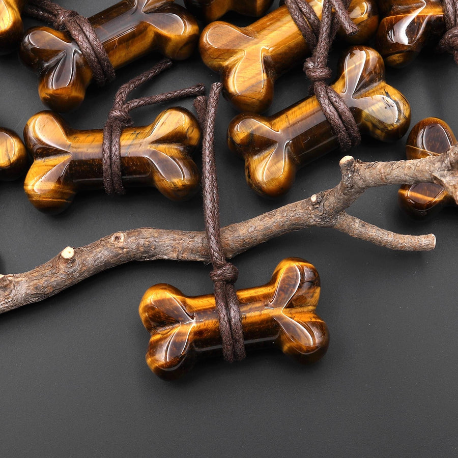 Carved Natural Tiger's Eye Dog Bone Home decoration Crystal Carvings Healing Palm Pocket Stone Gifts