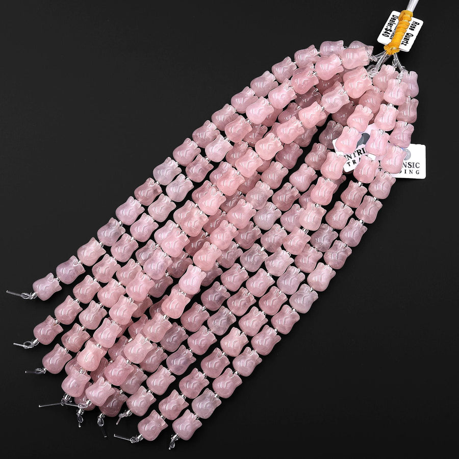 AAA Natural Pink Rose Quartz Hand Carved Tulip Flower 10mm Beads 7.5" Strand