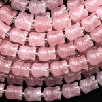 AAA Natural Pink Rose Quartz Hand Carved Tulip Flower 10mm Beads 7.5" Strand