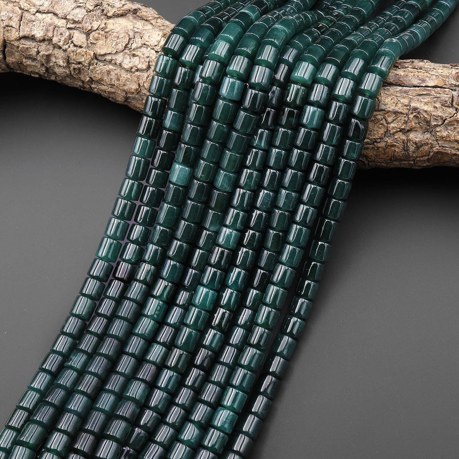 AAA Natural Guatemalan Dark Blue Green Jade Smooth Tube Cylinder Beads 6x7mm 15.5" Strand