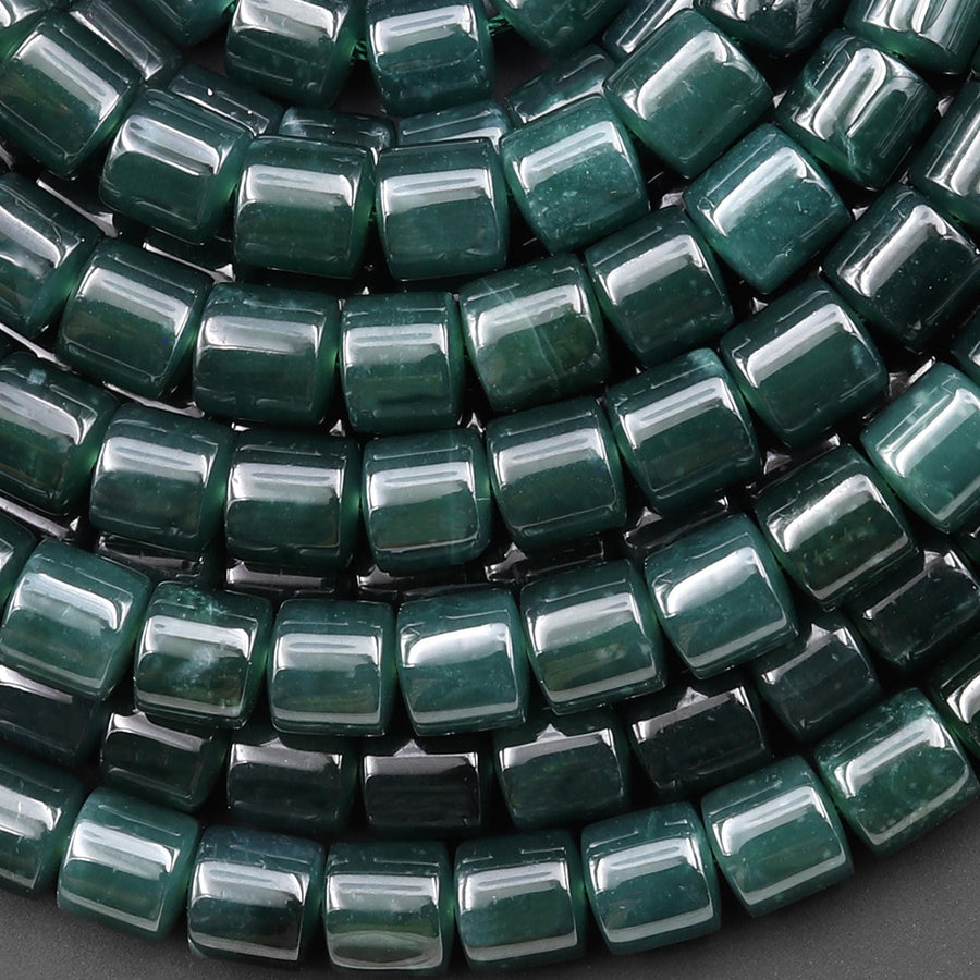 AAA Natural Guatemalan Dark Blue Green Jade Smooth Tube Cylinder Beads 6x7mm 15.5" Strand