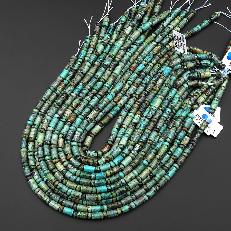 Natural African Turquoise Smooth Cylinder Tube Rondelle Beads 6mm 15.5" Strand