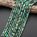 Natural African Turquoise Smooth Cylinder Tube Rondelle Beads 6mm 15.5" Strand