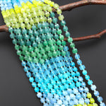 Aqua & Meadow Blend ~ Mixed Gemstones Faceted 6mm Cube Beads Multicolor Jade Aventurine Chalcedony 15.5" Strand
