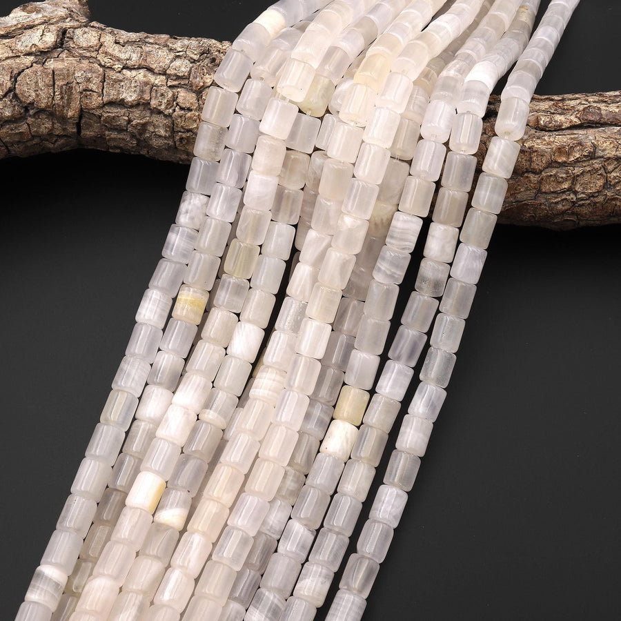 Natural White Calcite Smooth Cylinder Tube Beads 8x10mm 15.5" Strand