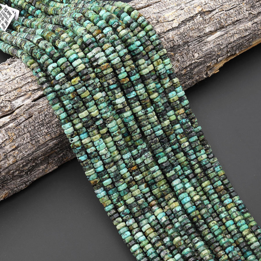 AAA Faceted Natural African Turquoise Beads 6x3mm hexagon Heishi Rondelle 15.5" Strand