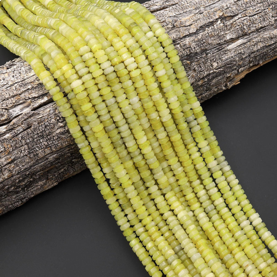 AAA Faceted Natural Chartreuse Jade Beads 6x3mm hexagon Heishi Rondelle 15.5" Strand