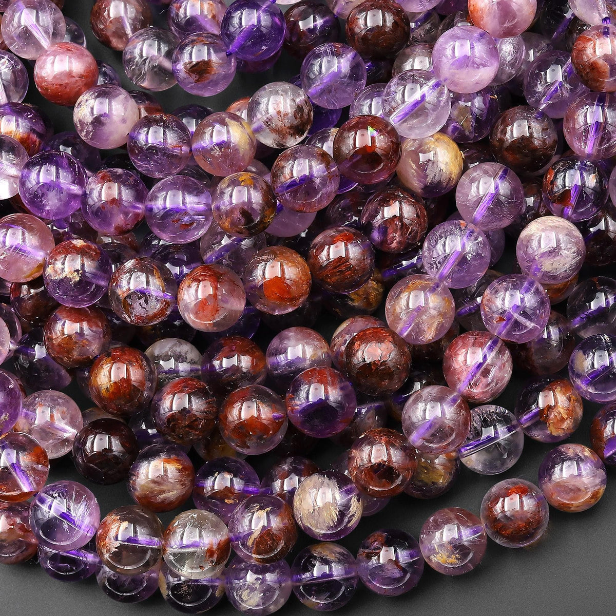 Super 7 Crystal Element Natural Phantom Amethyst Cacoxenite Round