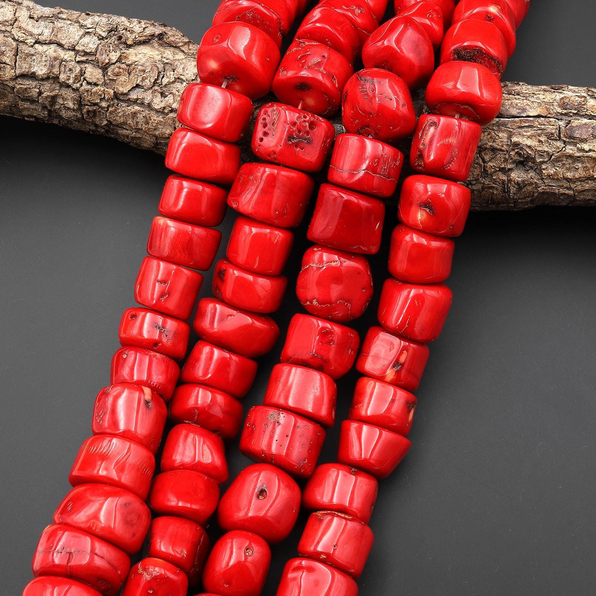 AAA Large Chunky Genuine Red Bamboo Coral Nugget Beads 15.5