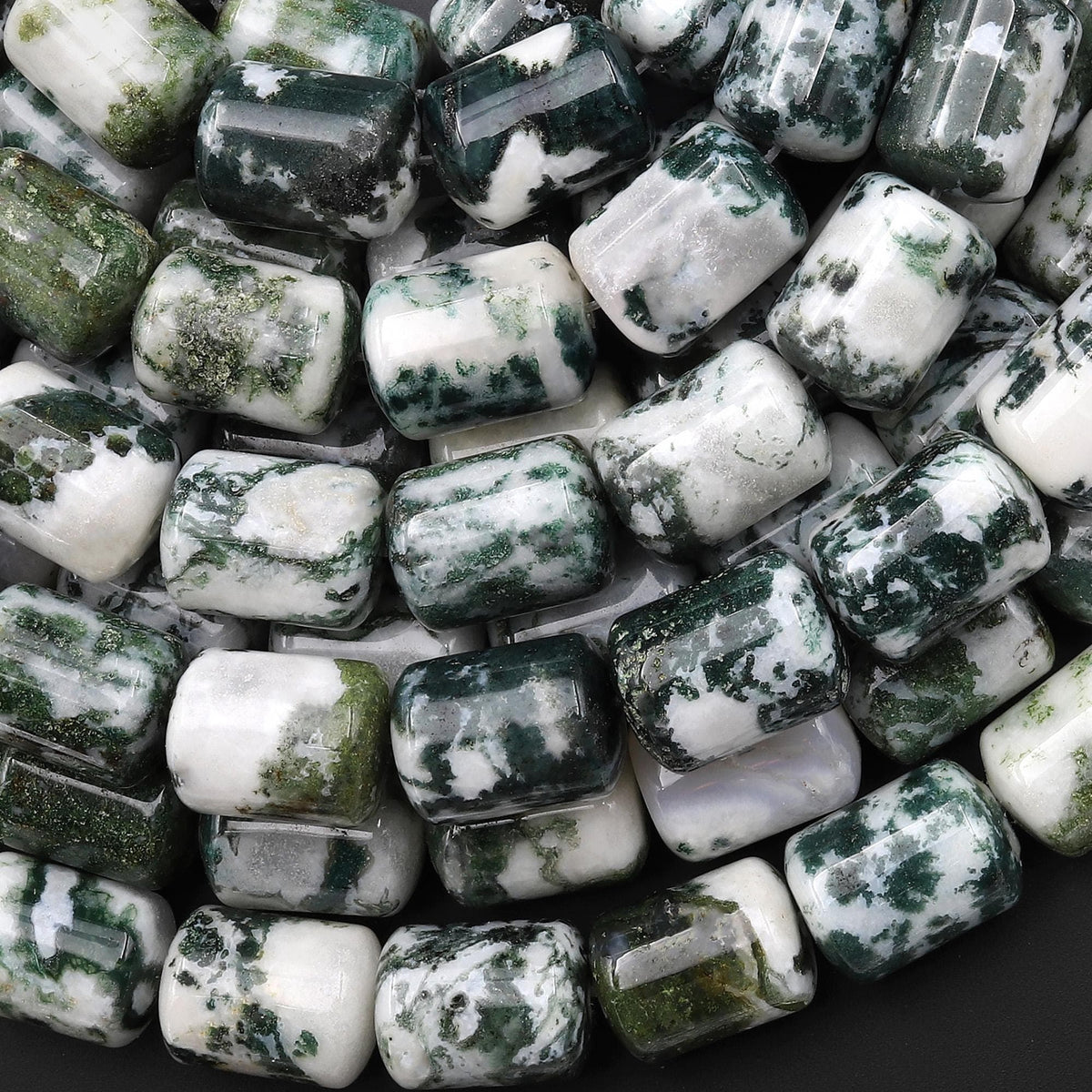 AAA Natural Green Tree Agate Smooth Barrel Cylinder Tube Beads