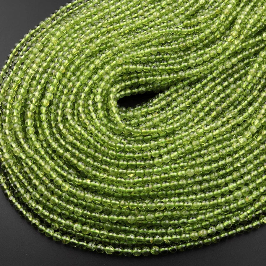 AAA Natural Green Peridot 3mm 4mm Smooth Round Beads Real Genuine Gemstone 15.5" Strand