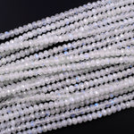 Natural Rainbow Moonstone Faceted Rondelle Beads 3mm 4mm 5mm 6mm 8mm High Quality Flashy Blue Moonstone Gemstone 15.5" Strand