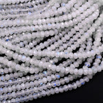 Natural Rainbow Moonstone Faceted Rondelle Beads 3mm 4mm 5mm 6mm 8mm High Quality Flashy Blue Moonstone Gemstone 15.5" Strand