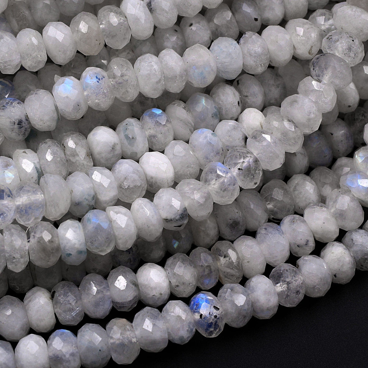 Natural Rainbow Moonstone Beads Blue Flash White AAA-Grade Smooth Round,  approx 8mm dia (GB18592-8MM) 