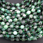 Real Genuine Natural Green Emerald 6mm Beads Faceted Energy Prism Double Terminated Point Cut 15.5" Strand