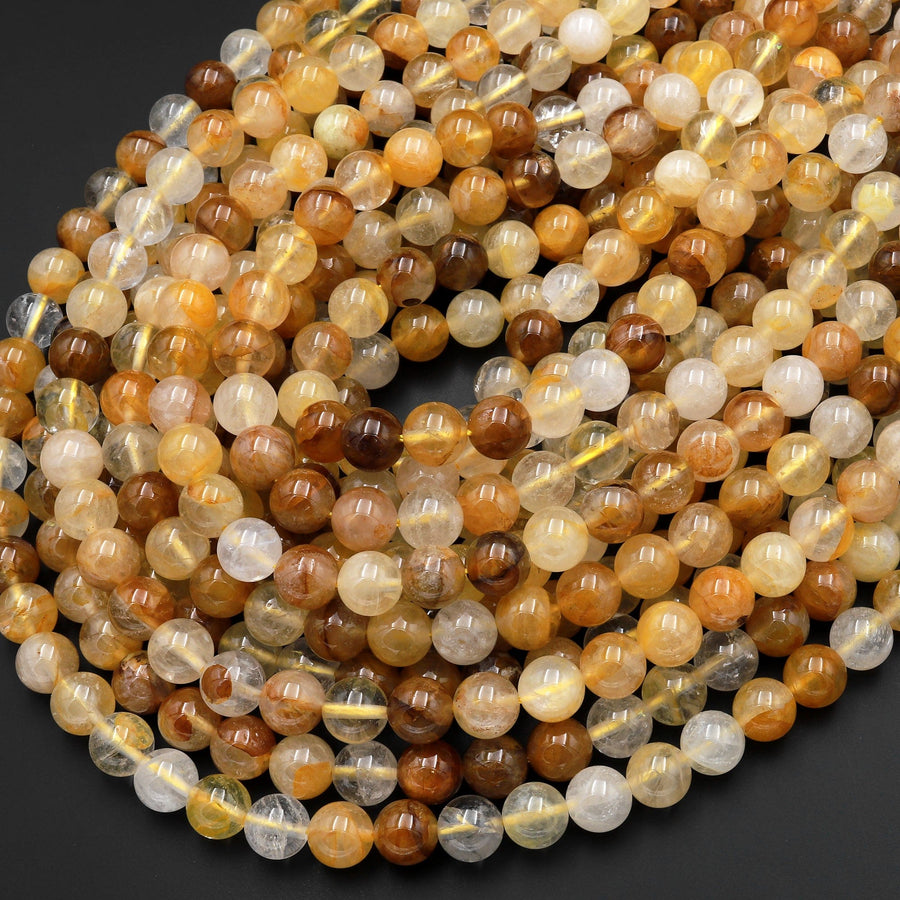 Natural Golden Healer Quartz 6mm 8mm 10mm Round Beads 15.5" Strand