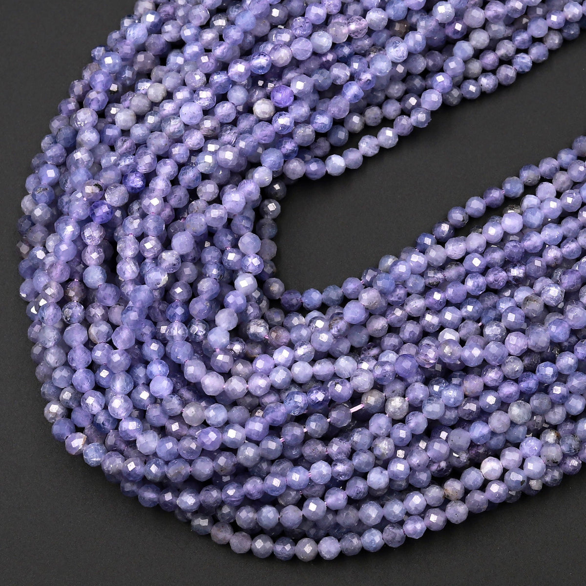 Round Glass Beads Silver/Tanzanite 6mm