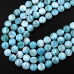 Natural Larimar Coin 10mm Beads Real Genuine Blue Larimar From Dominican Republic 15.5" Strand