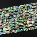 AAA Genuine Abalone 12mm 14mm Rectangle Beads Iridescent Rainbow Glow Blue Green Red Pink Flash 15.5" Strand