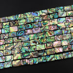 AAA Genuine Natural Abalone Shell 8mm 10mm 14mm 16mm Rectangle Beads Iridescent Rainbow Glow Blue Green Red Pink Flashes 15.5" Strand