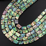AAA Genuine Natural Abalone Shell 8mm 10mm 14mm 16mm Rectangle Beads Iridescent Rainbow Glow Blue Green Red Pink Flashes 15.5" Strand