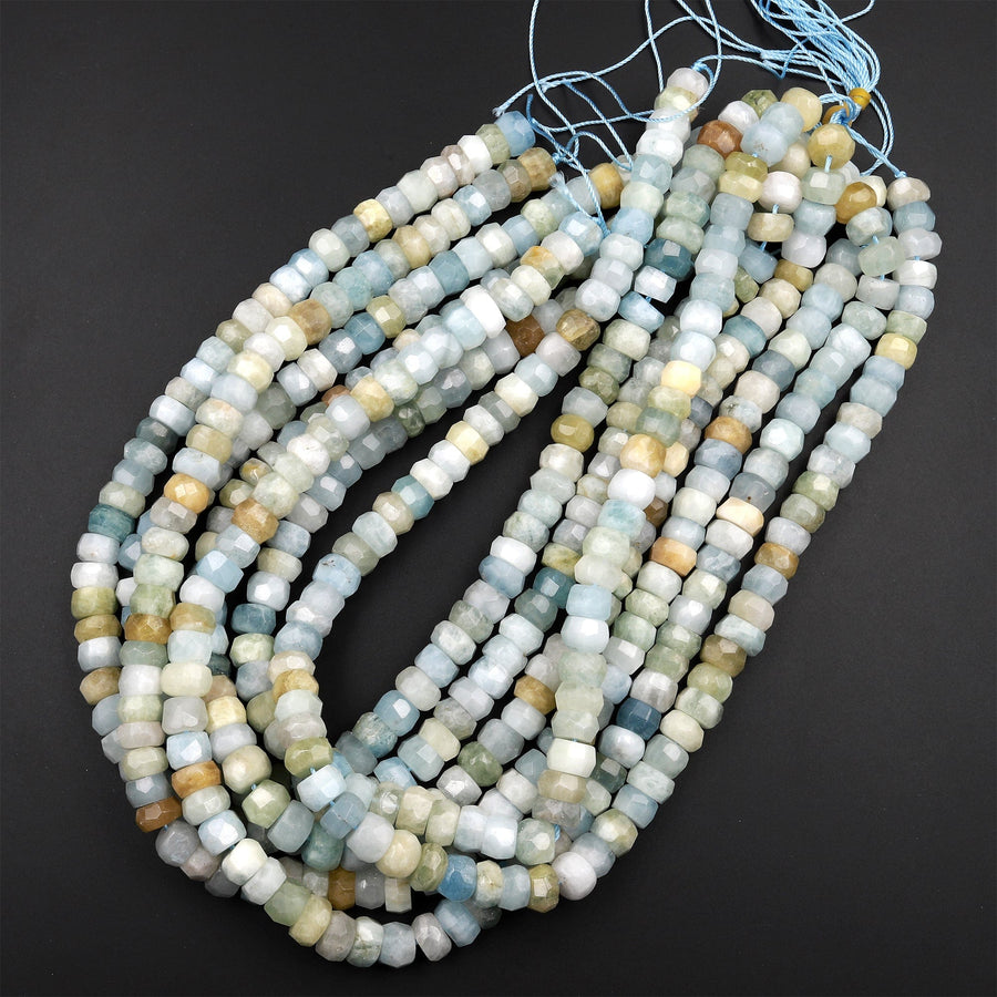 Large Natural Multicolor Aquamarine Faceted Rondelle Beads 9mm x 6mm Rondelle A Grade Blue Green Yellow Real Aquamarine Gemstone 16" Strand