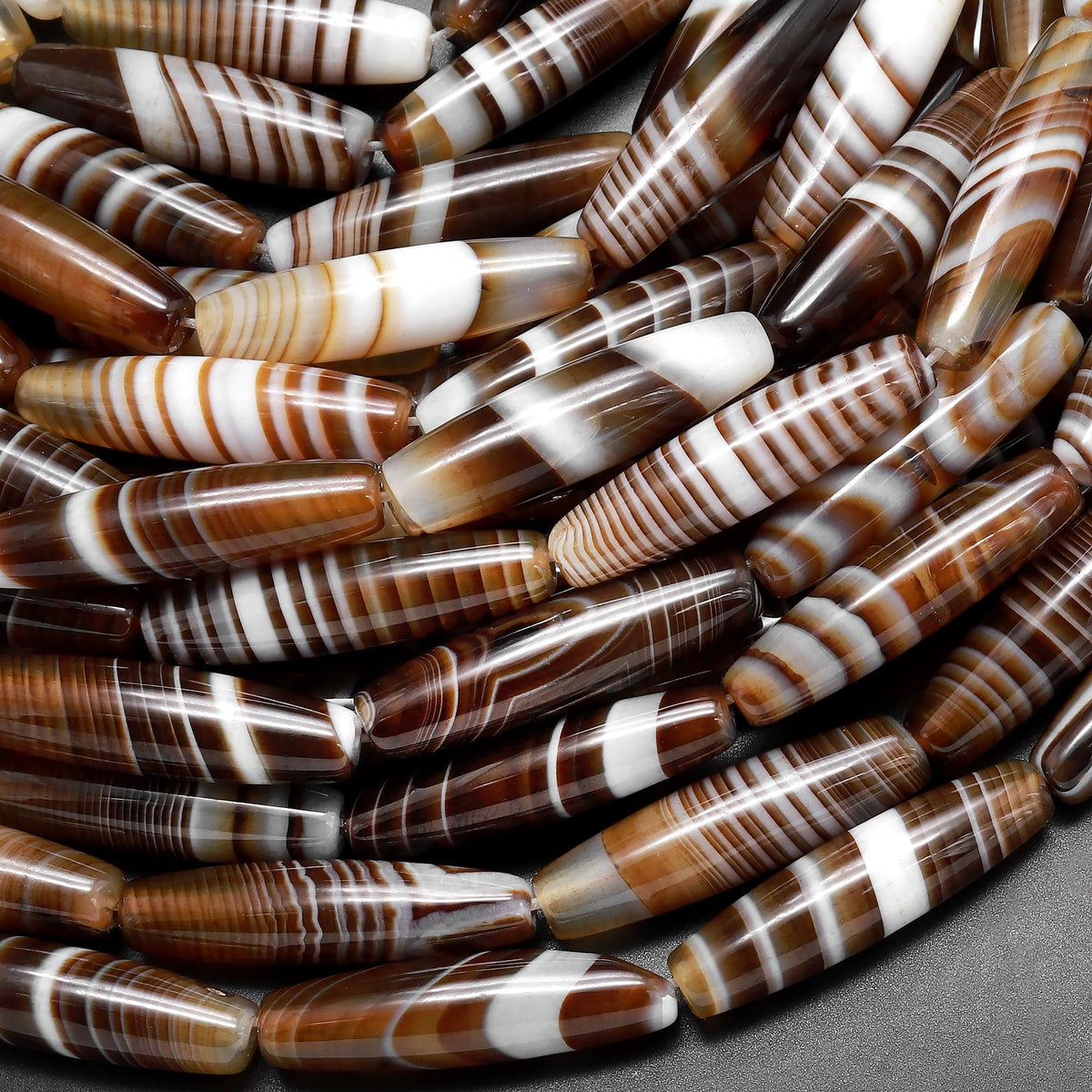 AAA Natural Brown Tibetan Agate Beads Long Slender Barrel Cylinder Tub – Intrinsic  Trading