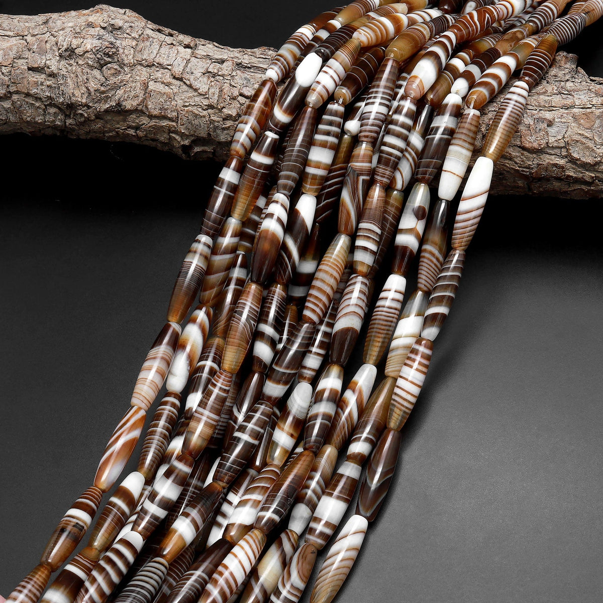 AAA Natural Brown Tibetan Agate Beads Long Slender Barrel Cylinder Tub –  Intrinsic Trading