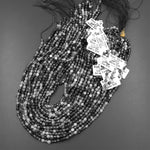Faceted Natural Black Tourmaline Rutile Quartz 2mm 3mm 4mm Faceted Round Beads Micro Gemstone 15.5" Strand