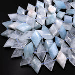Natural Blue Aquamarine Beads Faceted Kite Marquise Horse Eye Diamond Shape Center Drilled Flat Gemstone 15.5" Strand