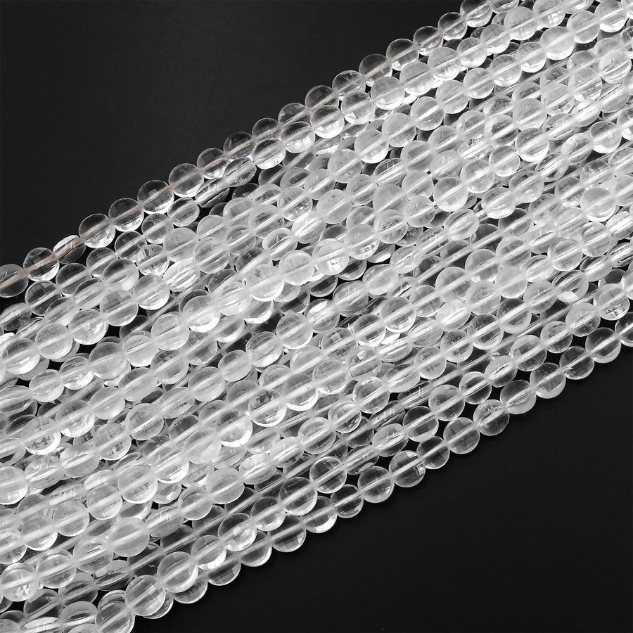 Natural Rock Quartz 6mm Faceted Coin Beads 15.5" Strand