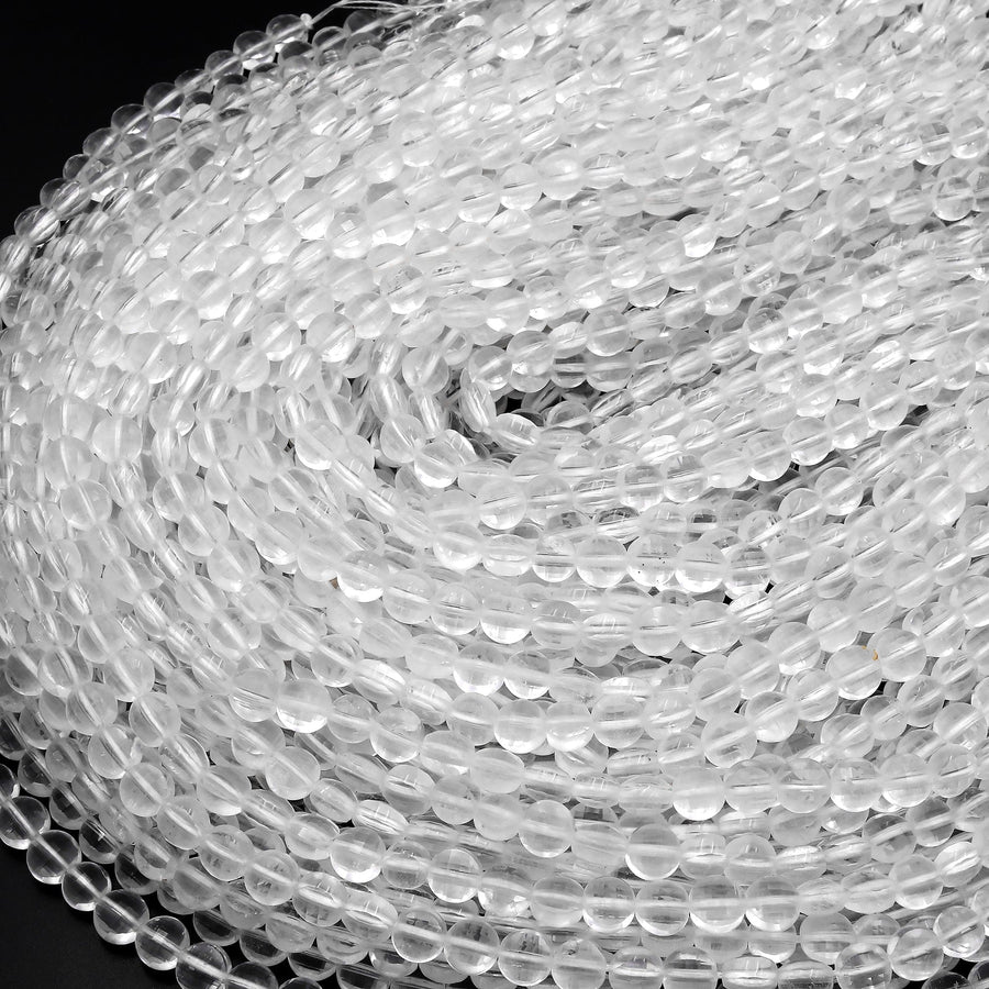 Natural Rock Quartz 6mm Faceted Coin Beads 15.5" Strand
