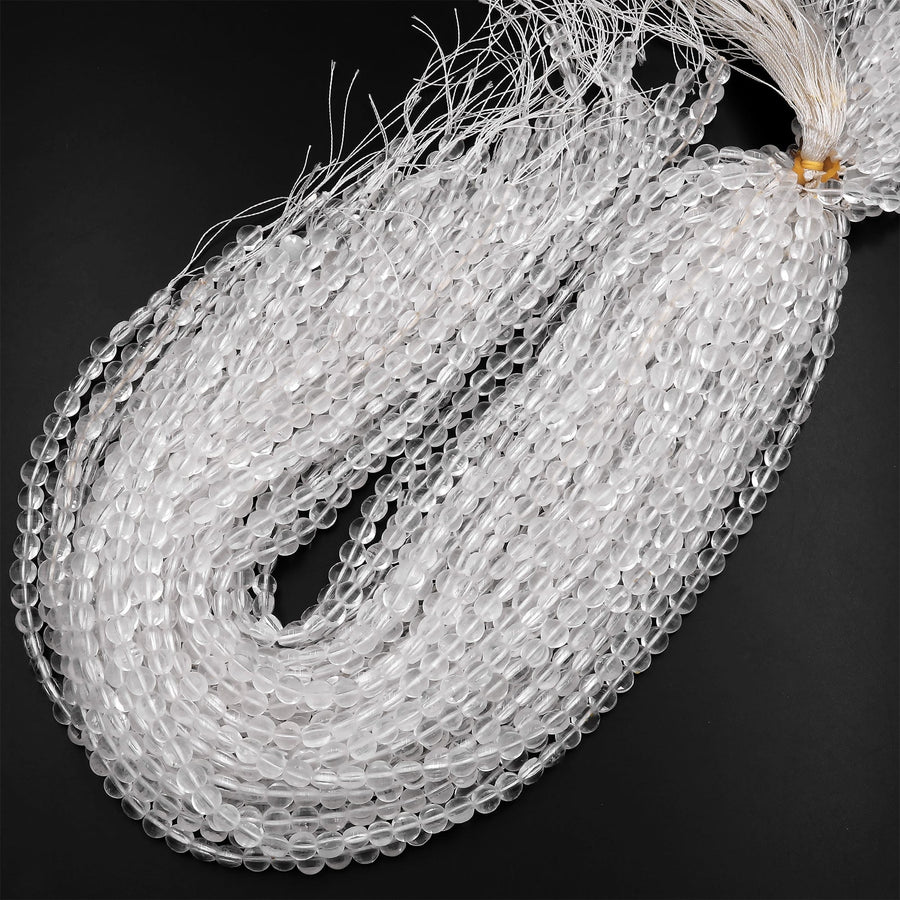 Natural Rock Quartz 6mm Faceted Coin Beads 15.5" Strand