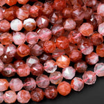 Faceted Natural Red Hematoid Lepidocrocite Quartz 6mm 8mm 10mm Round Beads New Double Hearted Star Cut 15.5" Strand