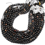 Genuine Natural Black Tourmaline Beads 4mm 6mm 8mm 10mm 12mm Round With Red Quartz Iron Matrix Real Genuine Black Gemstone 15.5" Strand