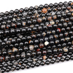 Genuine Natural Black Tourmaline Beads 4mm 6mm 8mm 10mm 12mm Round With Red Quartz Iron Matrix Real Genuine Black Gemstone 15.5" Strand