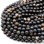 Genuine Natural Black Tourmaline Beads 4mm 6mm 8mm 10mm 12mm Round With Red Quartz Iron Matrix Real Genuine Black Gemstone 15.5" Strand
