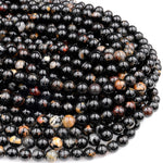 Genuine Natural Black Tourmaline Beads 4mm 6mm 8mm 10mm 12mm Round With Red Quartz Iron Matrix Real Genuine Black Gemstone 15.5" Strand