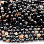 Genuine Natural Black Tourmaline Beads 4mm 6mm 8mm 10mm 12mm Round With Red Quartz Iron Matrix Real Genuine Black Gemstone 15.5" Strand
